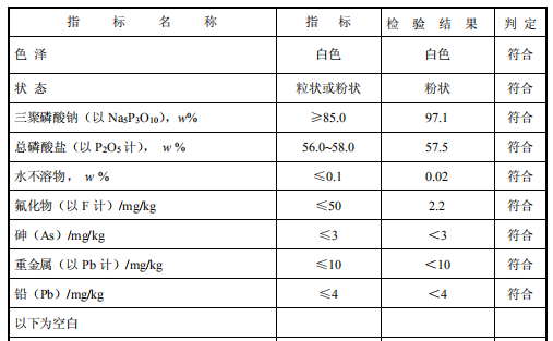 食品级三聚磷酸钠产品检验指标